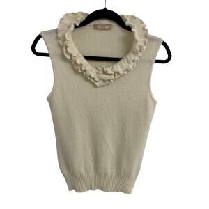 Luca Luca Wool Angora Blend Sleeveless Ruffle Neck Sweater Cream Large AS IS